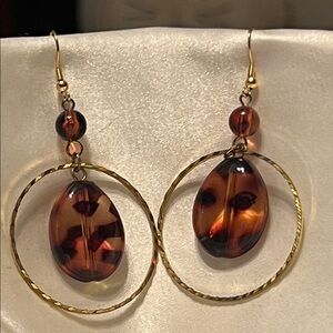 Elegant Gold and Brown Beaded Hoop Earrings
